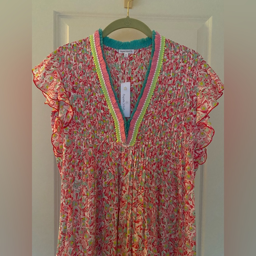NWT Poupette St. Barth, Mini Sasha Dress, Pink Ocean Flow, Size XS